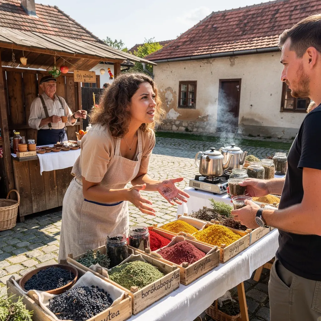 Friss boróka bogyók és fenyőrügyek egy tálban, a tea ízélményének fokozására.