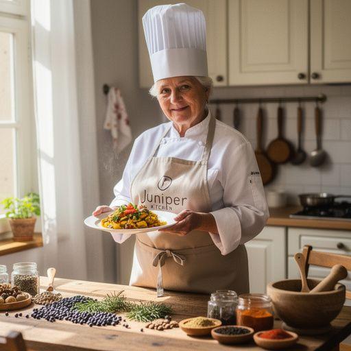 Friss boróka bogyók és fenyőfélék színes keveréke egy varázslatos teázáshoz.